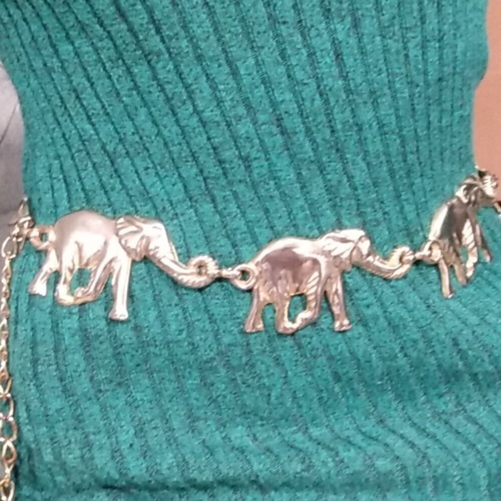 Vintage Anne Klein Gold Plated Brass Elephant Chain Link Belt - Picture 10 of 15